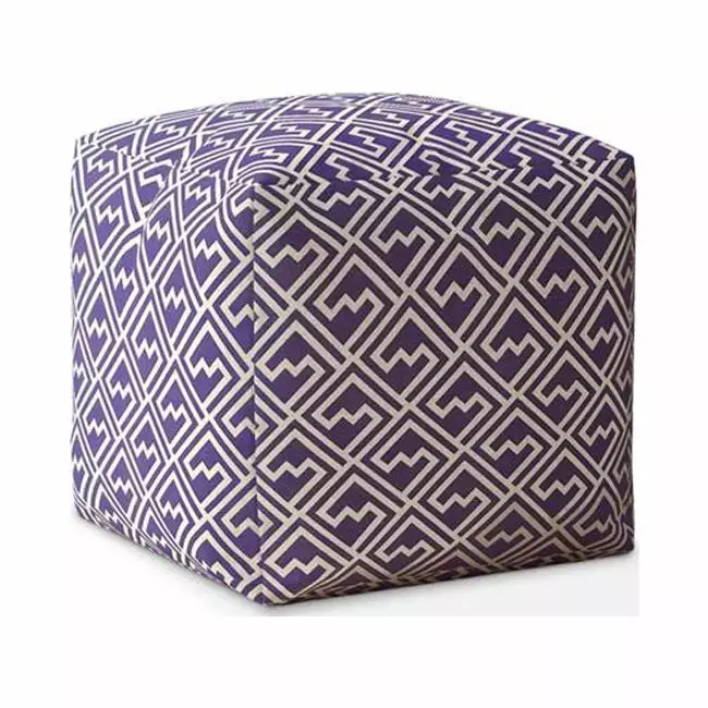 17 x 17 x 1 Inch Purple White Cotton Abstract Pouf Cover Modern Decor Pipers Pit