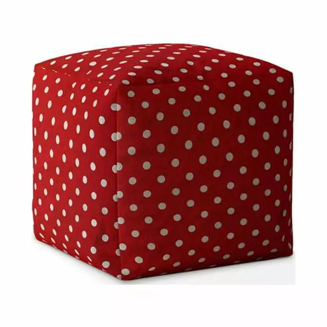 17 x 17 x 1 Inch Red White Cotton Polka Dots Pouf Cover Home Decor Pipers Pit