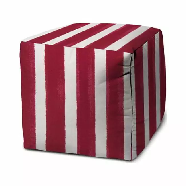 Pink White Cube Striped Indoor Outdoor Pouf Cover 17 x 17 x 1 Inch Waterproof Decorative Pillow Case Pipers Pit