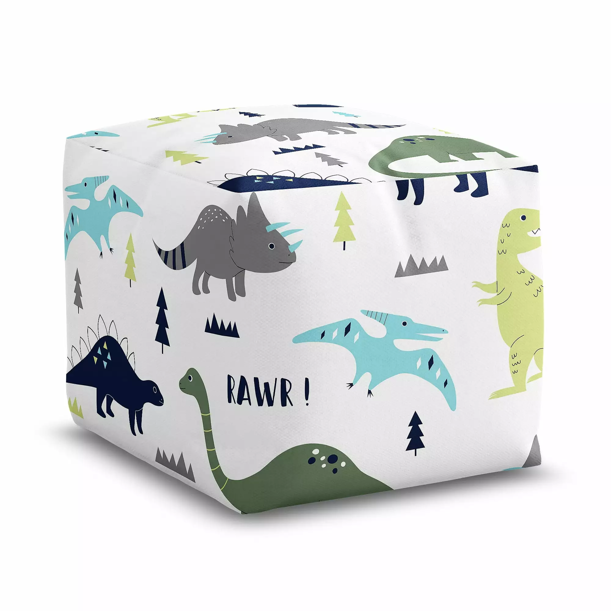 Mod Dinosaur Blue and Green Unstuffed Ottoman Pouf Cover Boy Sweet Jojo Designs