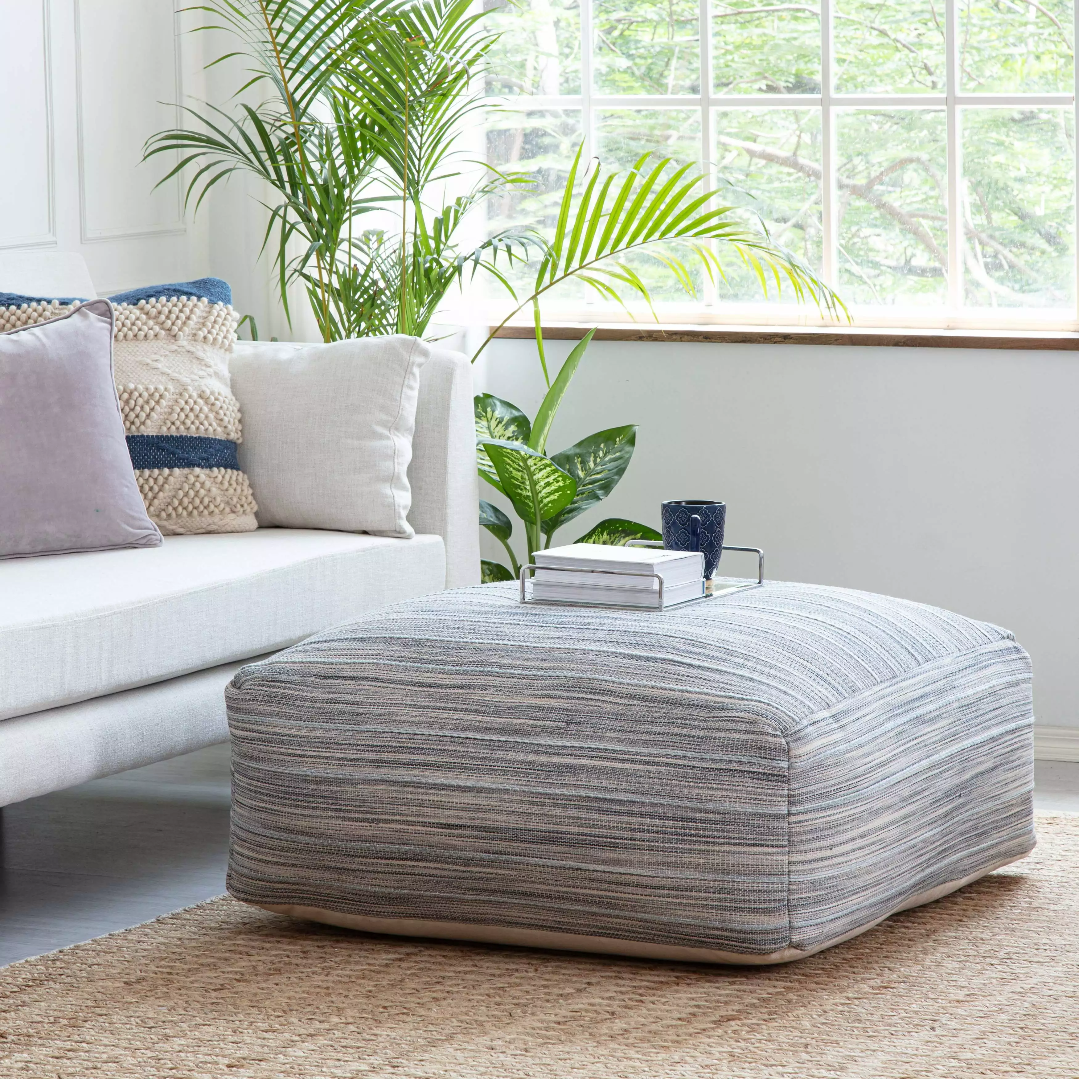 Anji Mountain Cotton Polyester Square Poufs