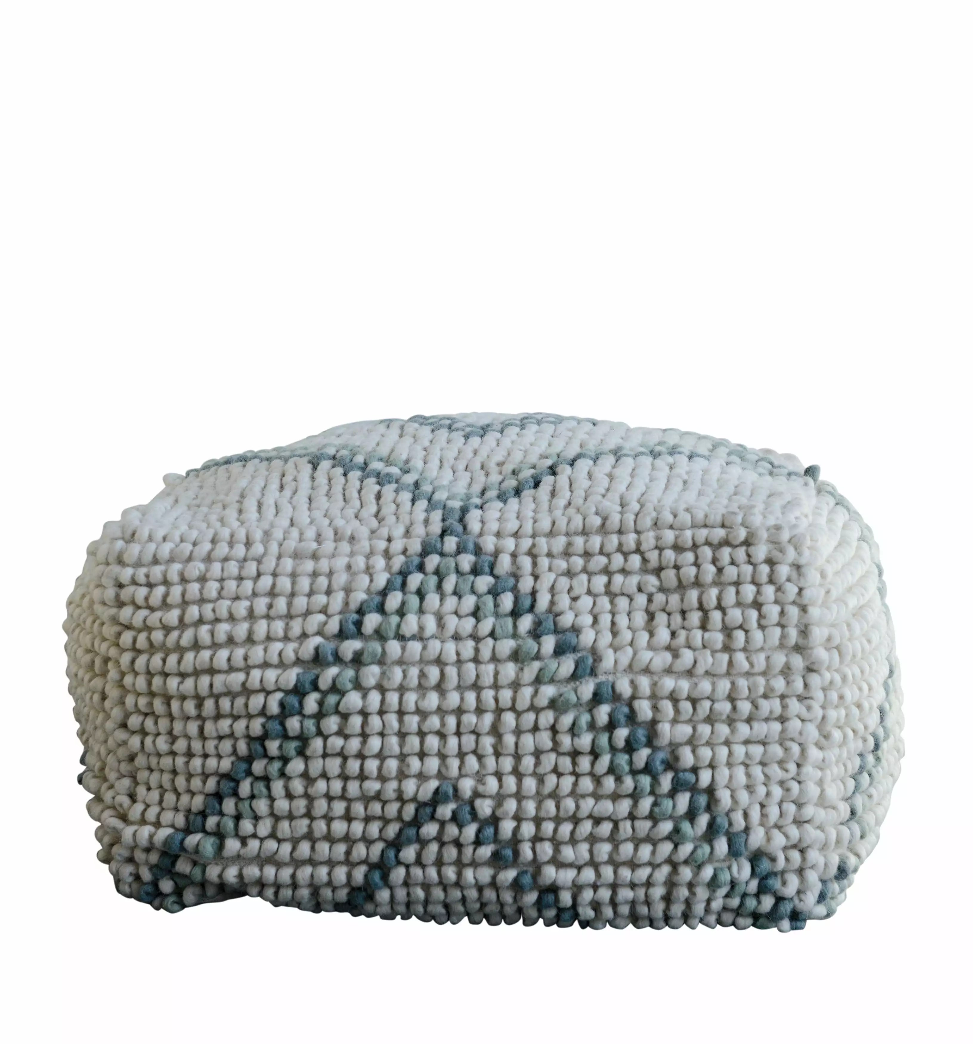 Creative Co-Op Cream New Zealand Pouf Blue & Green Accents