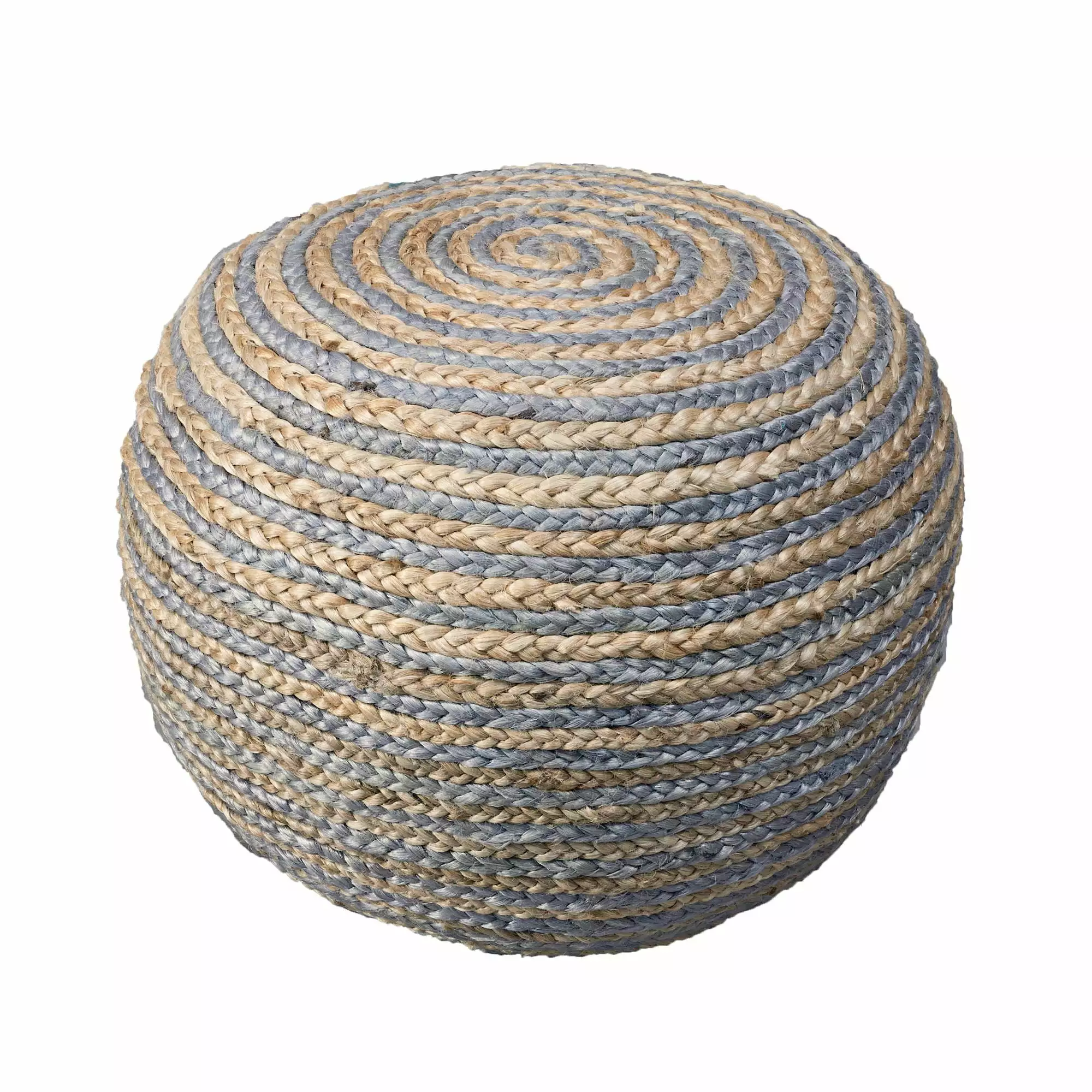 Laddha Home Designs 20 Gray and Tan Two Tone Hand Knitted Round Pouf Ottoman