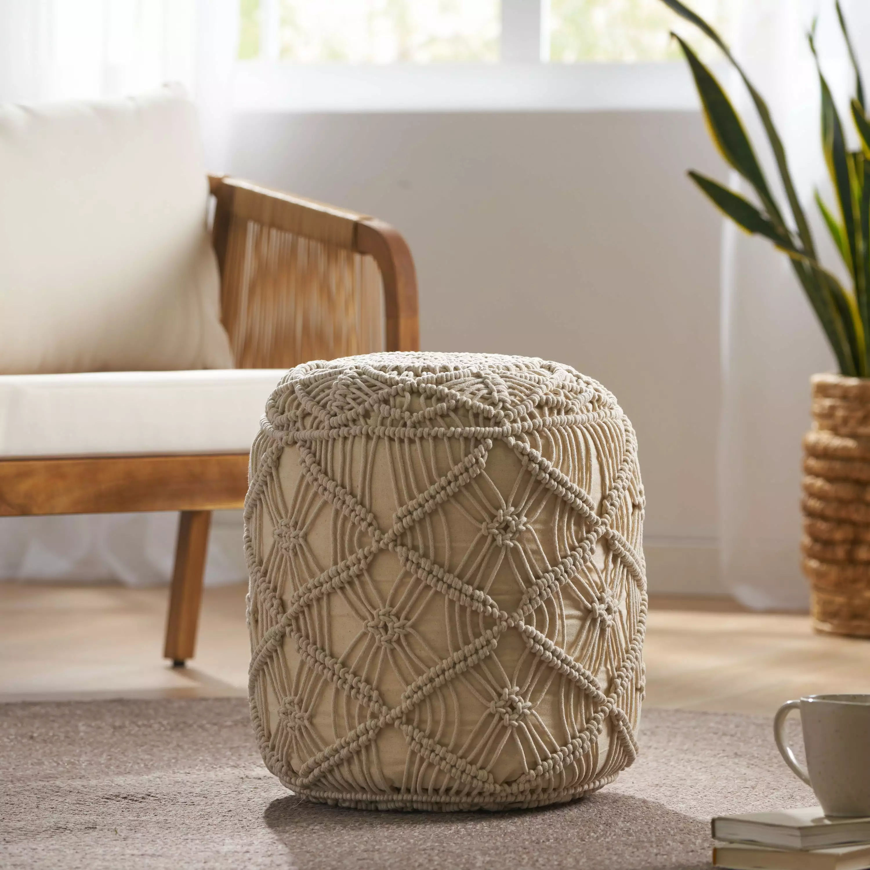 Noble Houtilize Rashad Fabric Cube Pouf Natural Noble House