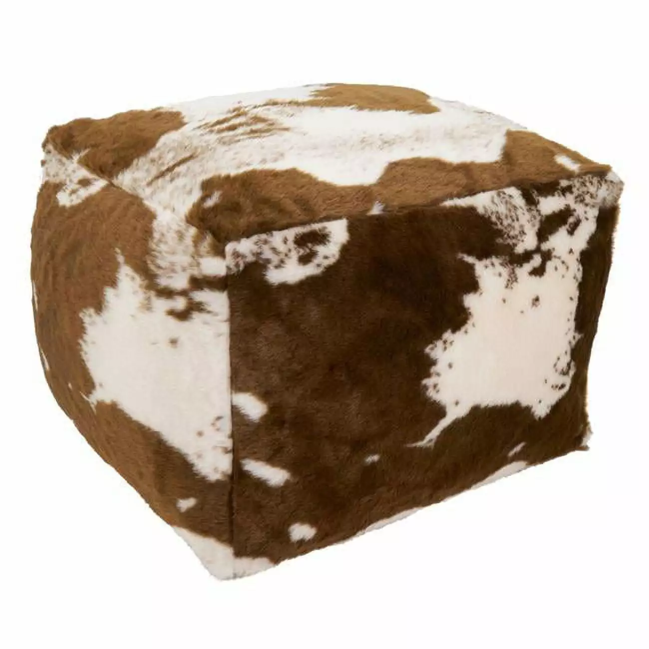 SARO Brown Faux Fur Cow Hide Pouf 20 x 20 x 14 Inches Saro Lifestyle