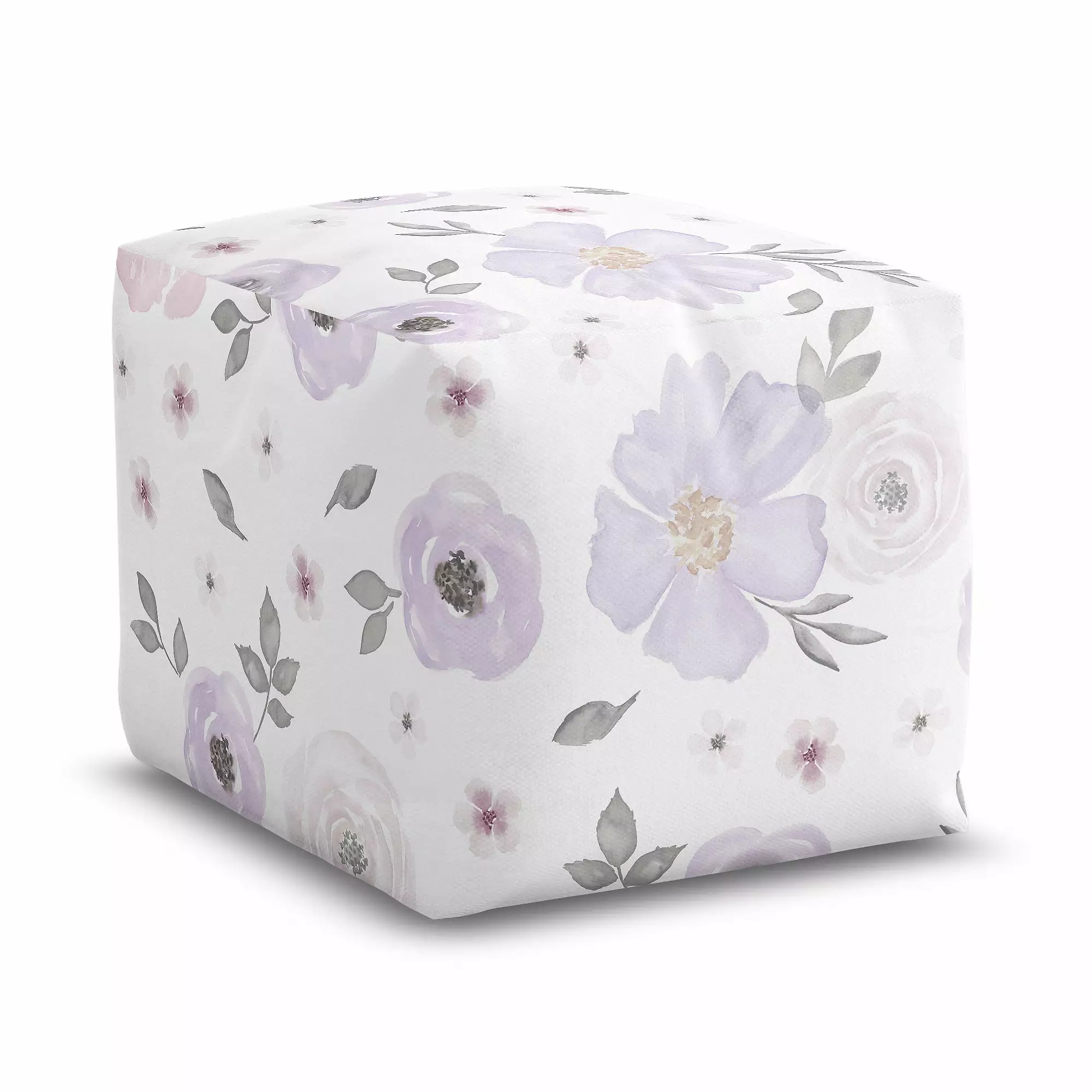 Watercolor Floral Lavender and Grey Unstuffed Ottoman Pouf Cover Sweet Jojo Designs