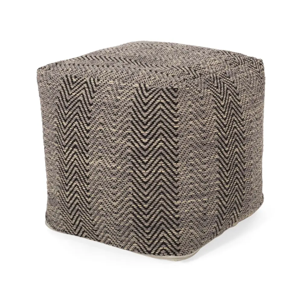 Barracuda - Handmade Cotton Pouf Chevron Pattern - Brown / Beige