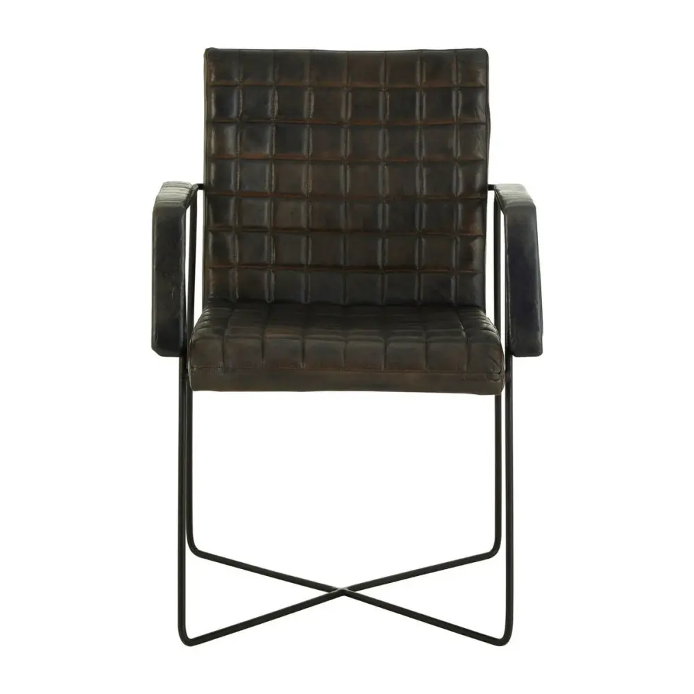 Glass Top Buffalo Leather Weave Chair - Iron & Grey