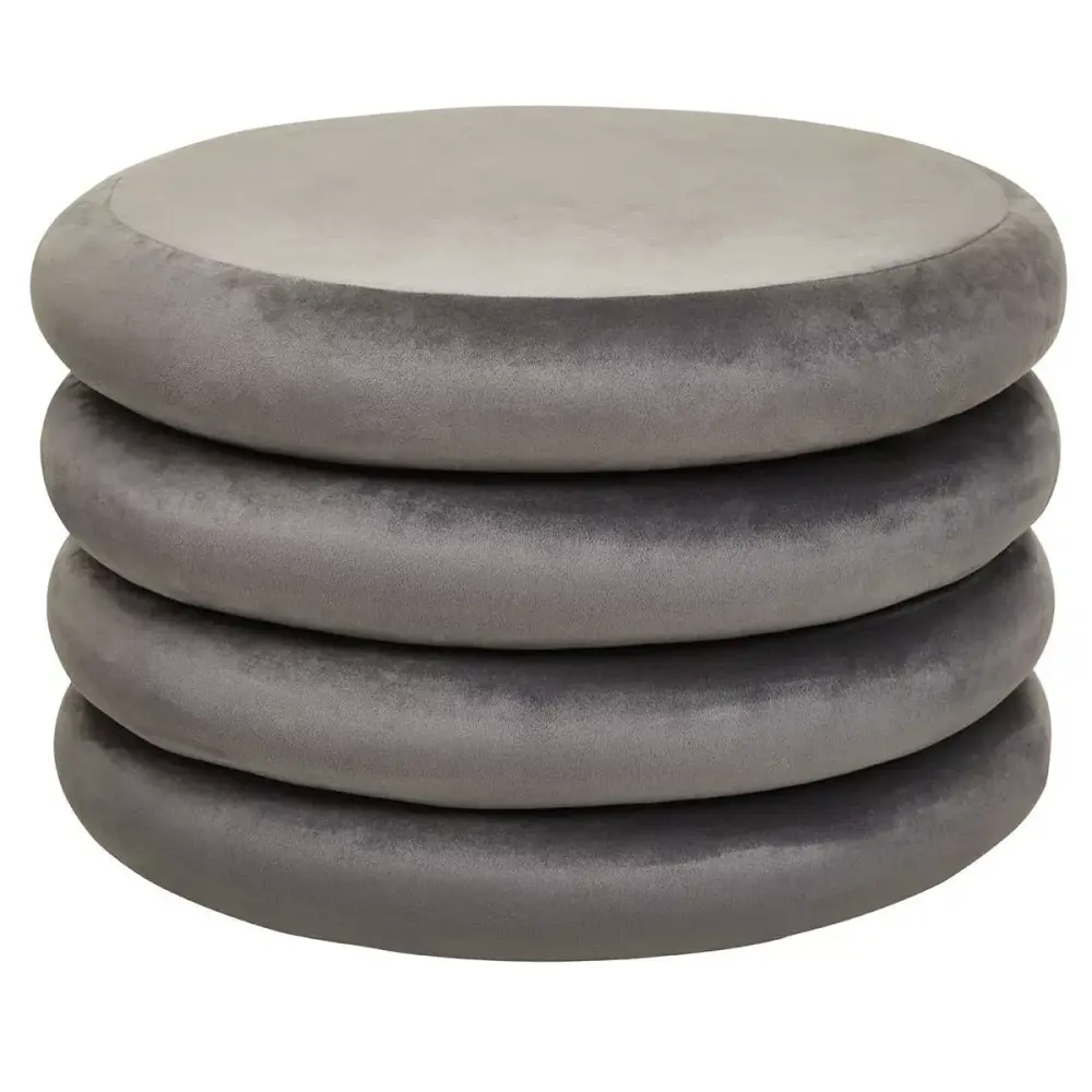 Hartford Velour Round Pouffe - Grey
