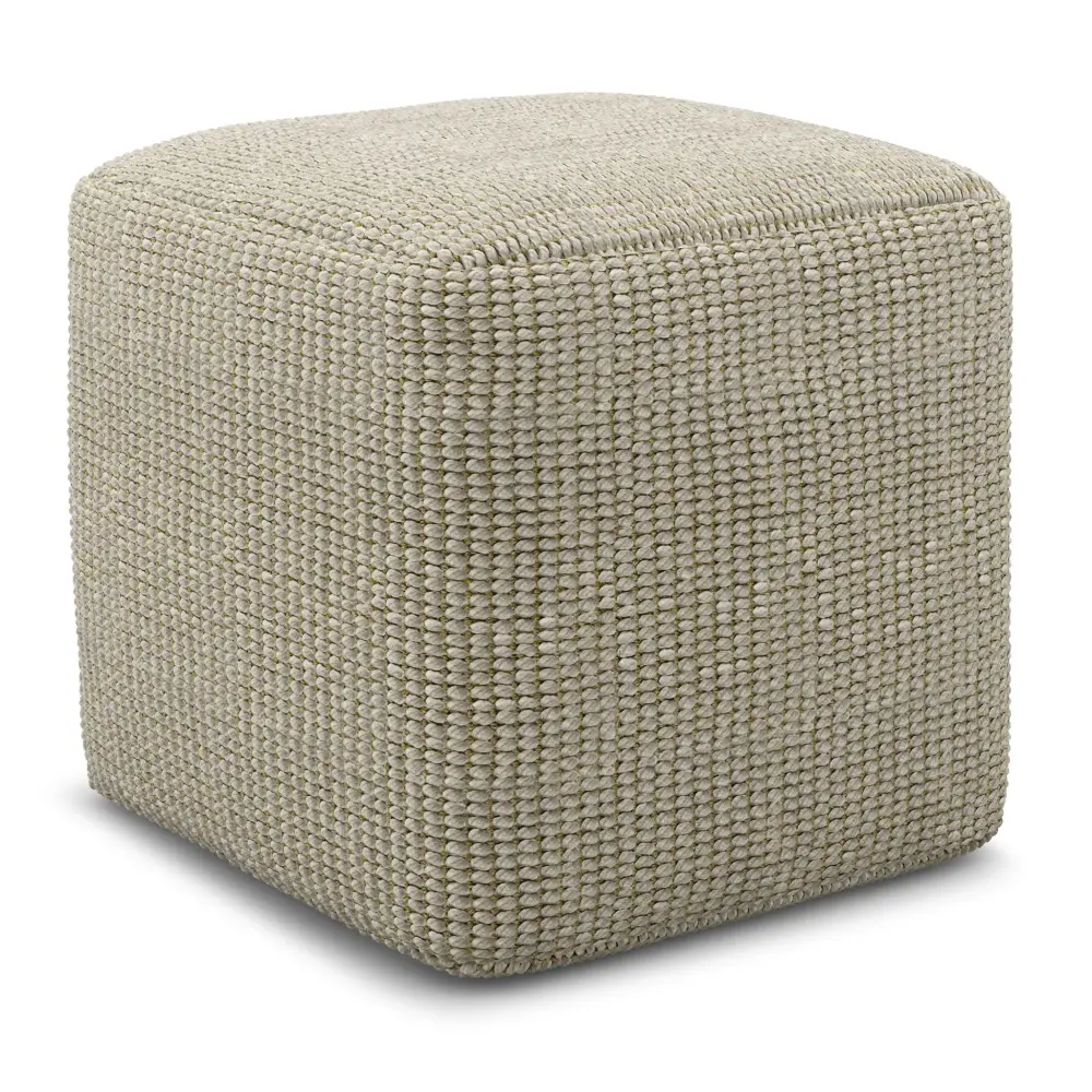 Solid Wood Zelma - Square Woven Outdoor / Indoor Pouf - Cream / Unrefined
