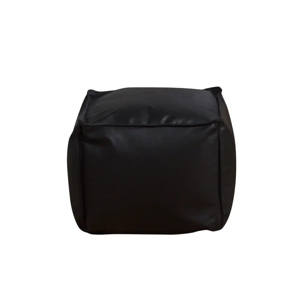 Upholstered Velvet Leather Pouf - Finn - Onyx - 50cm