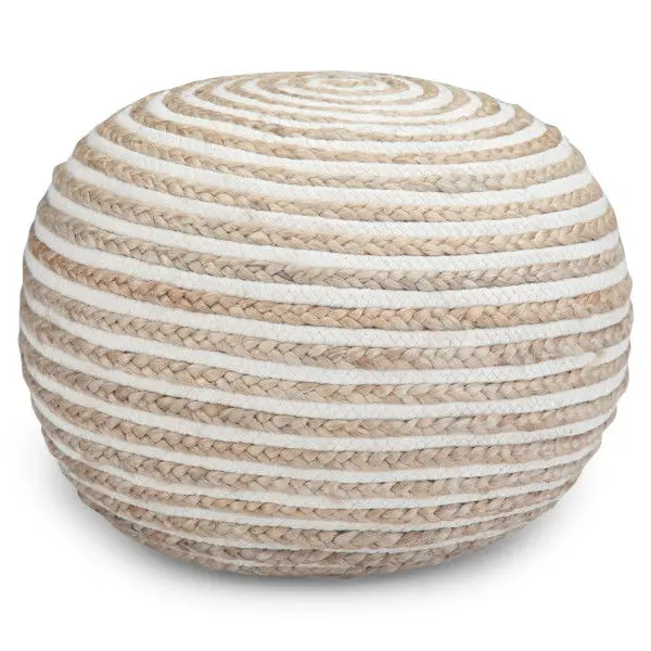 Upholstered Velvet Yolanda - Round Pouf - Untreated