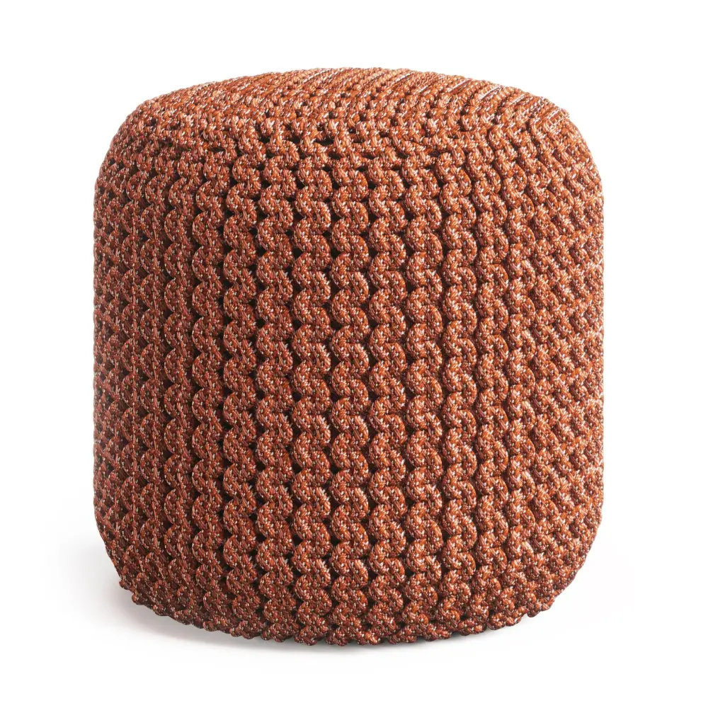 Wynne - Round Knitted Outdoor / Indoor Pouf - Amber Genuine Leather