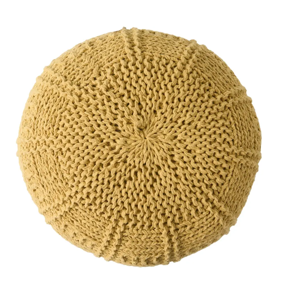 Yuny - Knitted Cotton Round Pouf Minimalist Design - Yellow Walnut Finish