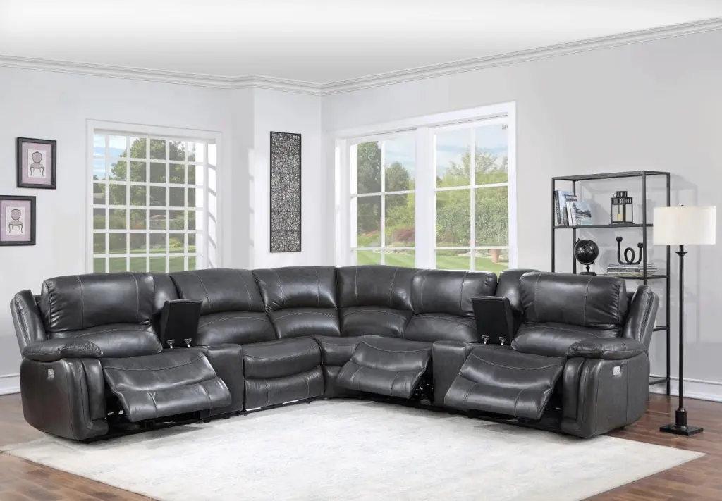 Denver 7 Piece Charcoal Leather Power Reclining Sectional Sofa Steve Silver Company