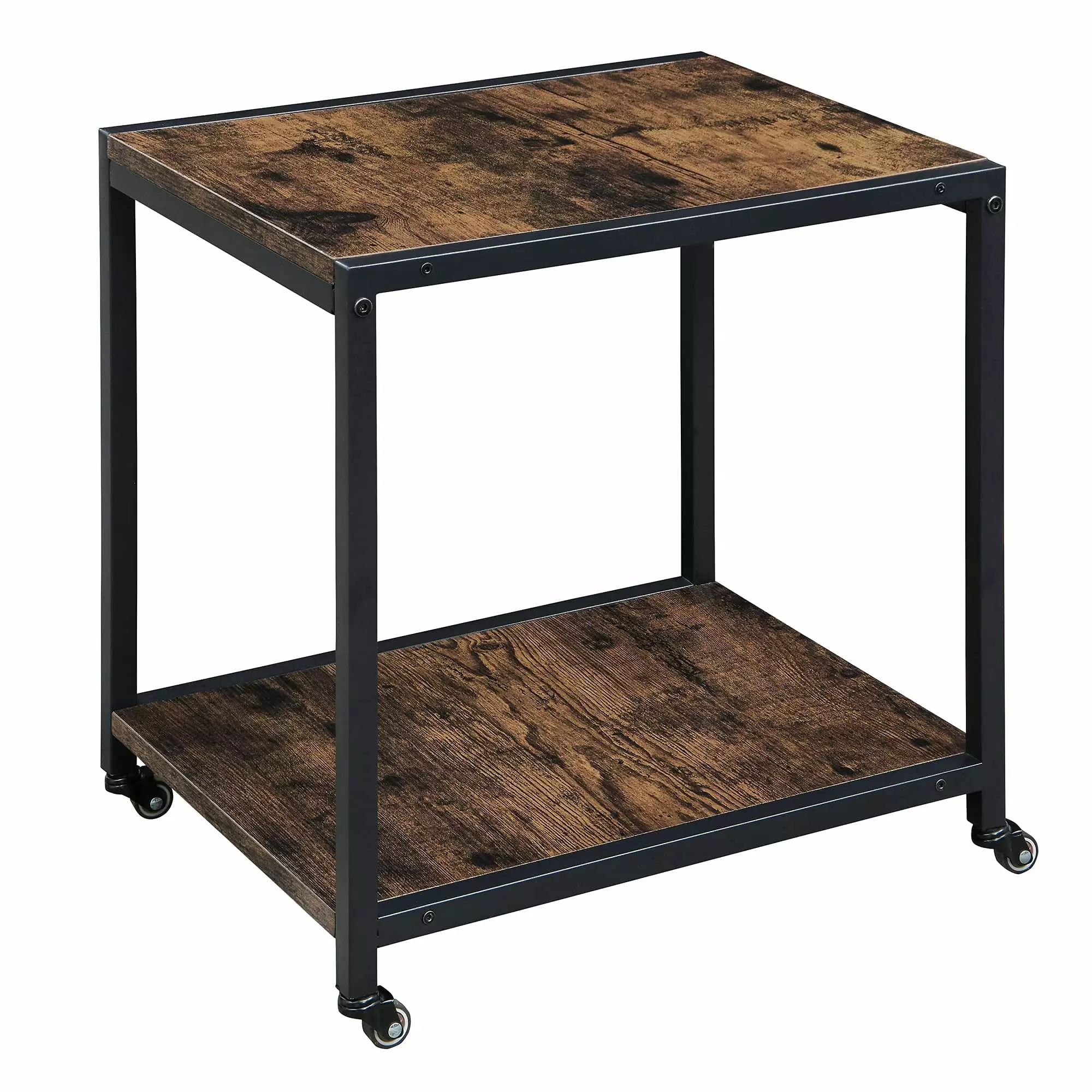 JESONVID Home Printer Stand Casters - 2-Tier Metal Frame Office Printing Stand Rustic Brown
