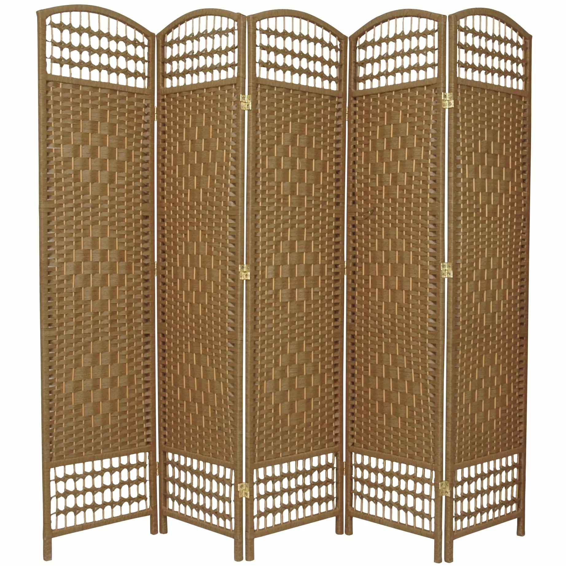 5.5 ft. Tall Faux Rattan Fiber Weave Privacy Screen Room Divider Natural 5 Panel Oriental Furniture
