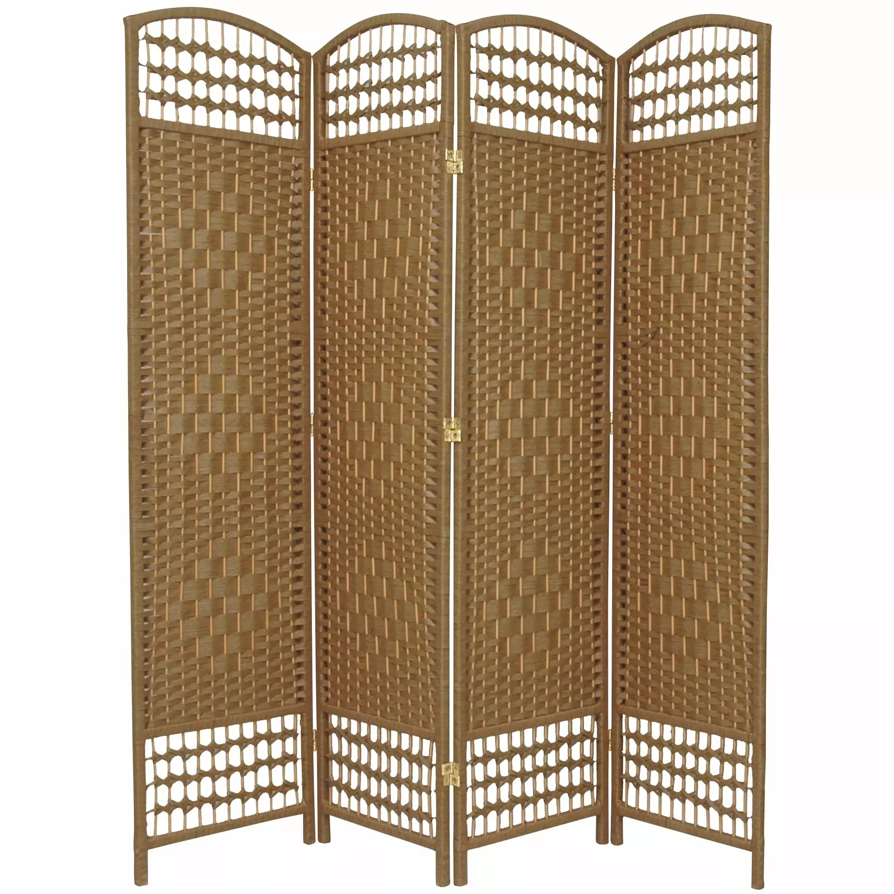 5 1/2 ft Tall Faux Rattan Fiber Weave Privacy Screen Room Divider Natural 4 Panel Oriental Furniture