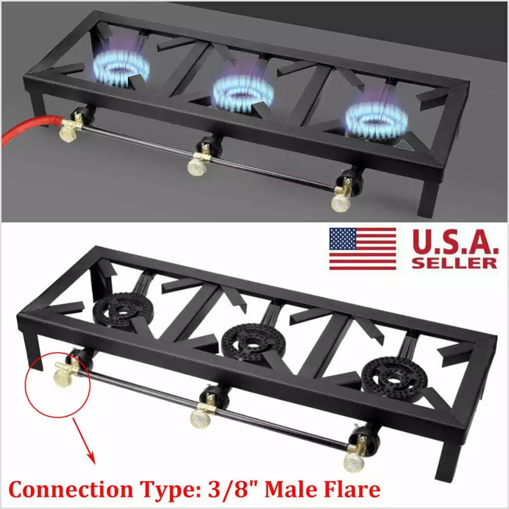 Heavy Duty Propane LPG Gas Camp Stove Three Burner Cast Iron Outdoor BBQ Cooker