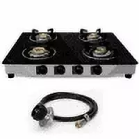 SONRET 4 Burner Gas Stove Portable Propane Cooktop Tempered Glass RV Stove Hose and Regulator