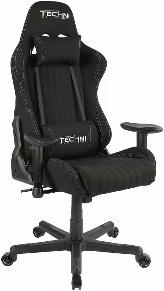 High Back Racing Chair Foam Seat Padded Arms Reclining Gaming Chair Height Tilt Adjustment Black FJU
