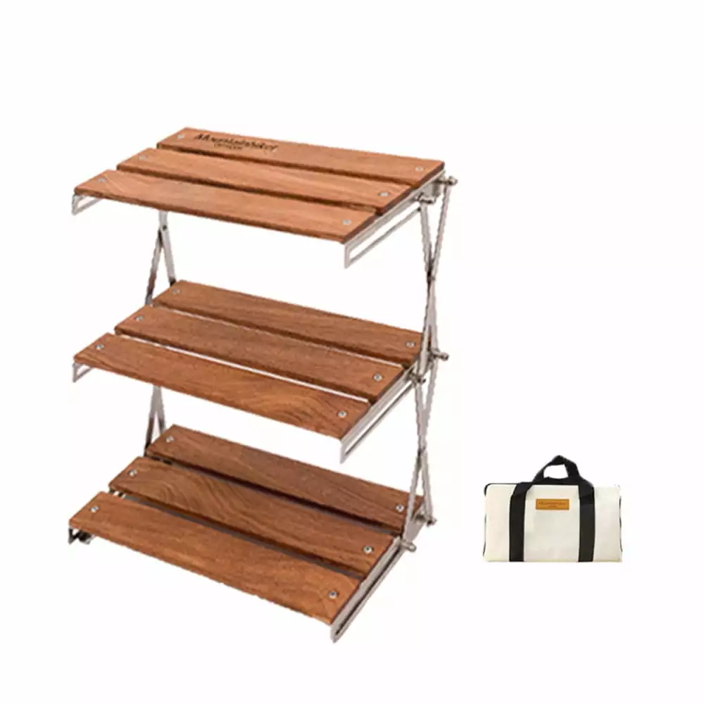 Wooden Picnic BBQ Tableware Cookware Storage Rack Campsite Tools Cups