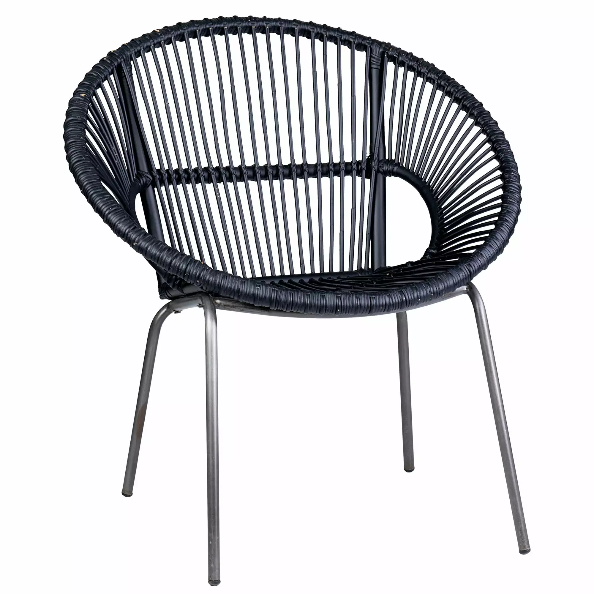 LouAnne Black Rattan Papasan Accent Chair Metal Legs East at Main - Modern Design