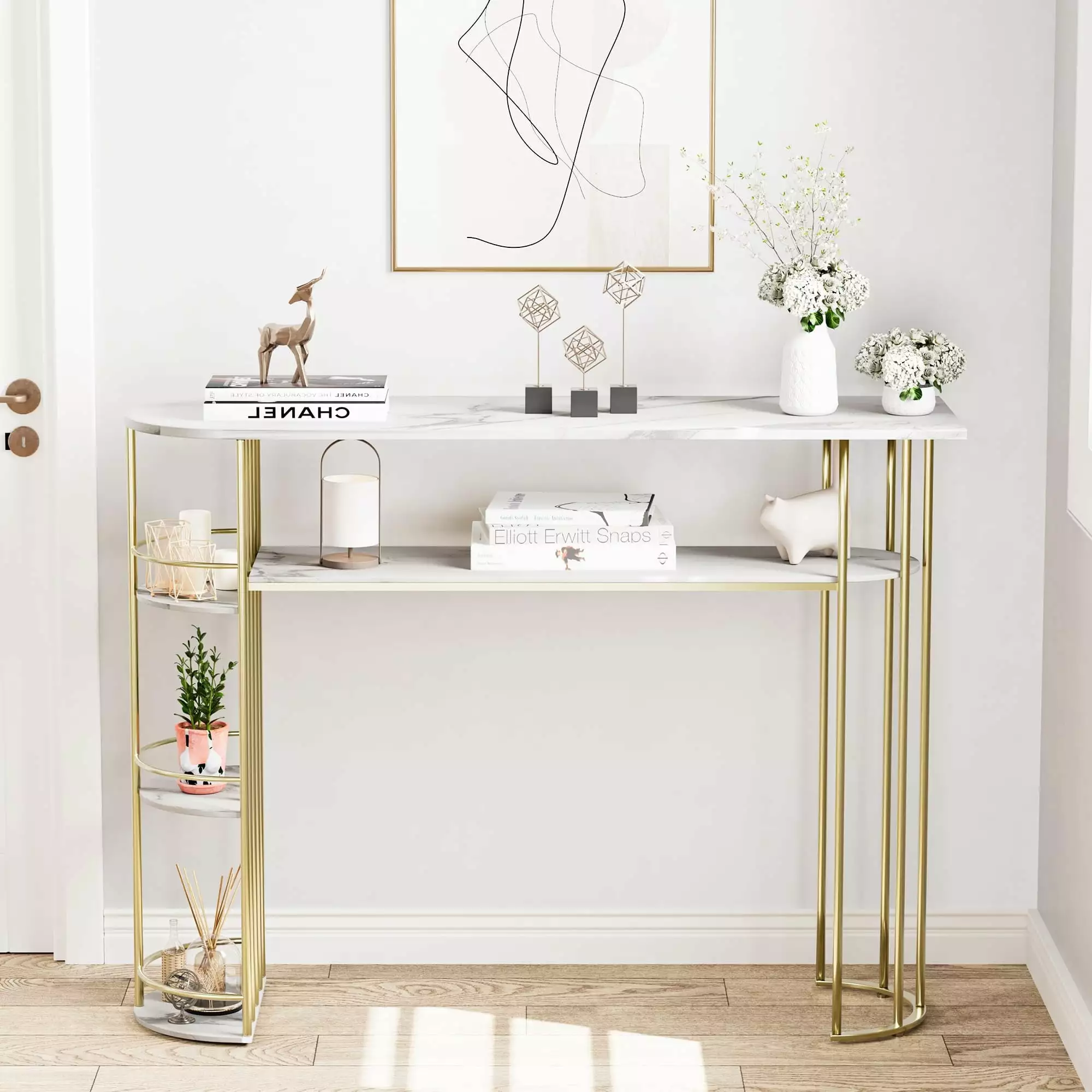 Soonbuy 40 Inch Rattan Console Table Living Room Foyer or Bedroom Beige Console