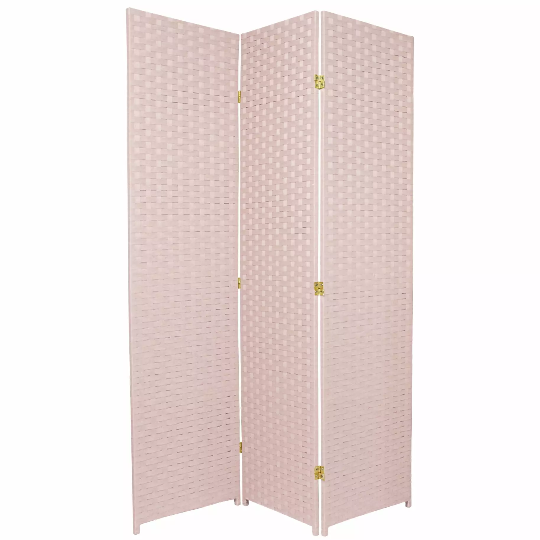 6Ft Tall Faux Rattan Weave Privacy Screen Soft Pink 3 Panel Room Divider Oriental Furniture