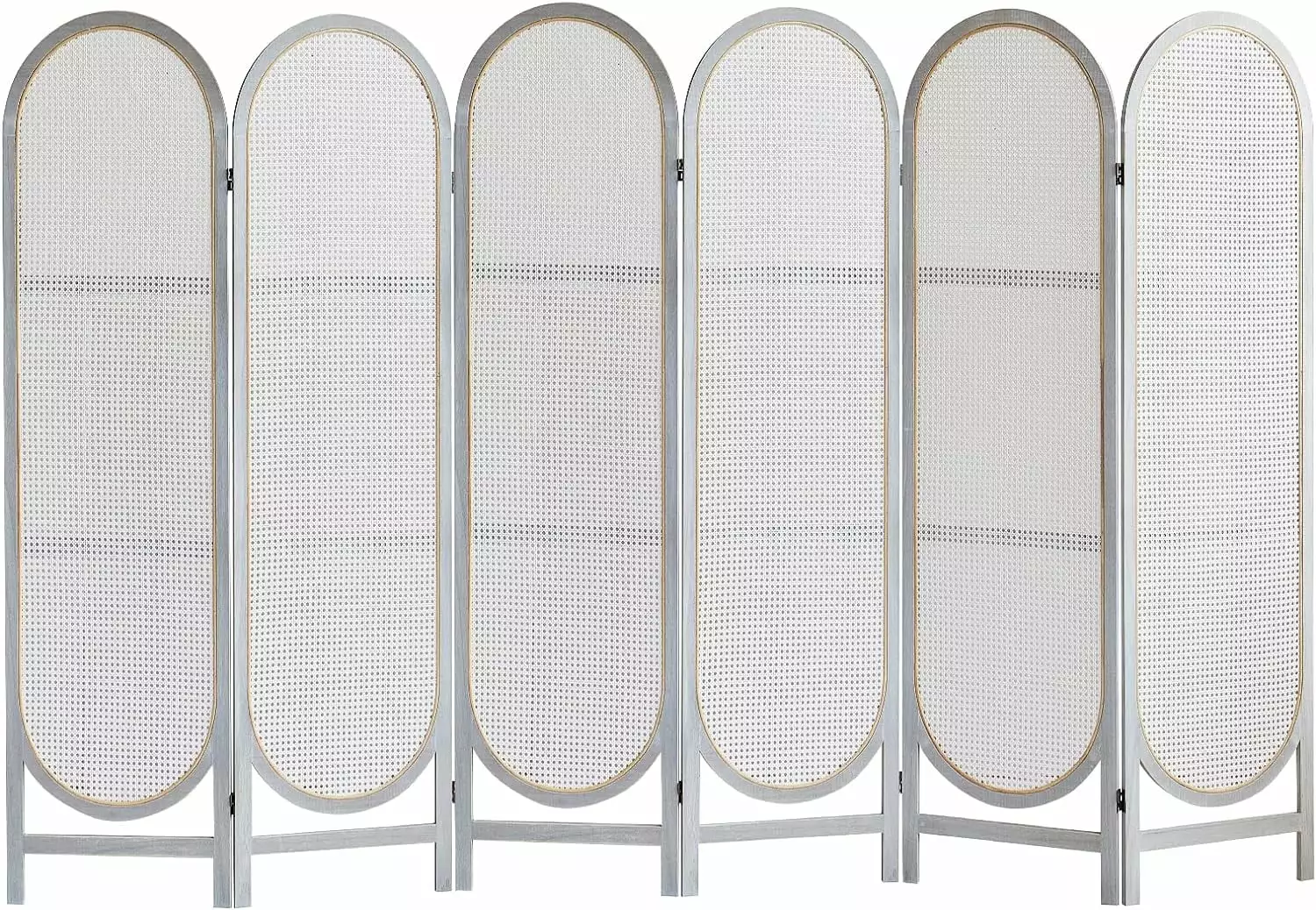 6 Panel Foldable Wooden Rattan Room Divider 5.9 Ft Freestanding Privacy Screen KUANGHENG