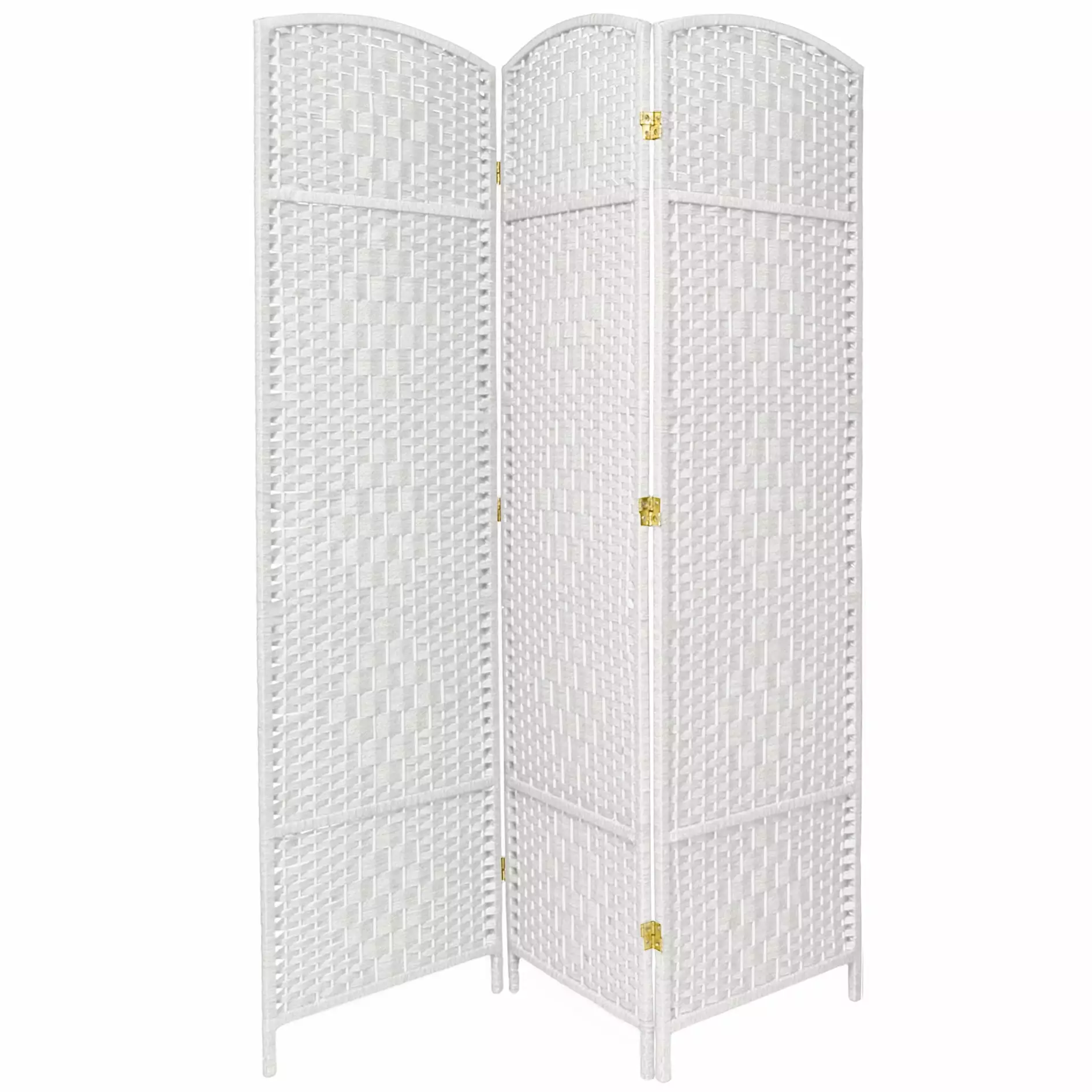 7 ft Tall Faux Rattan Fiber Diamond Weave Privacy Screen Room Divider White 3 Panels Oriental Furniture