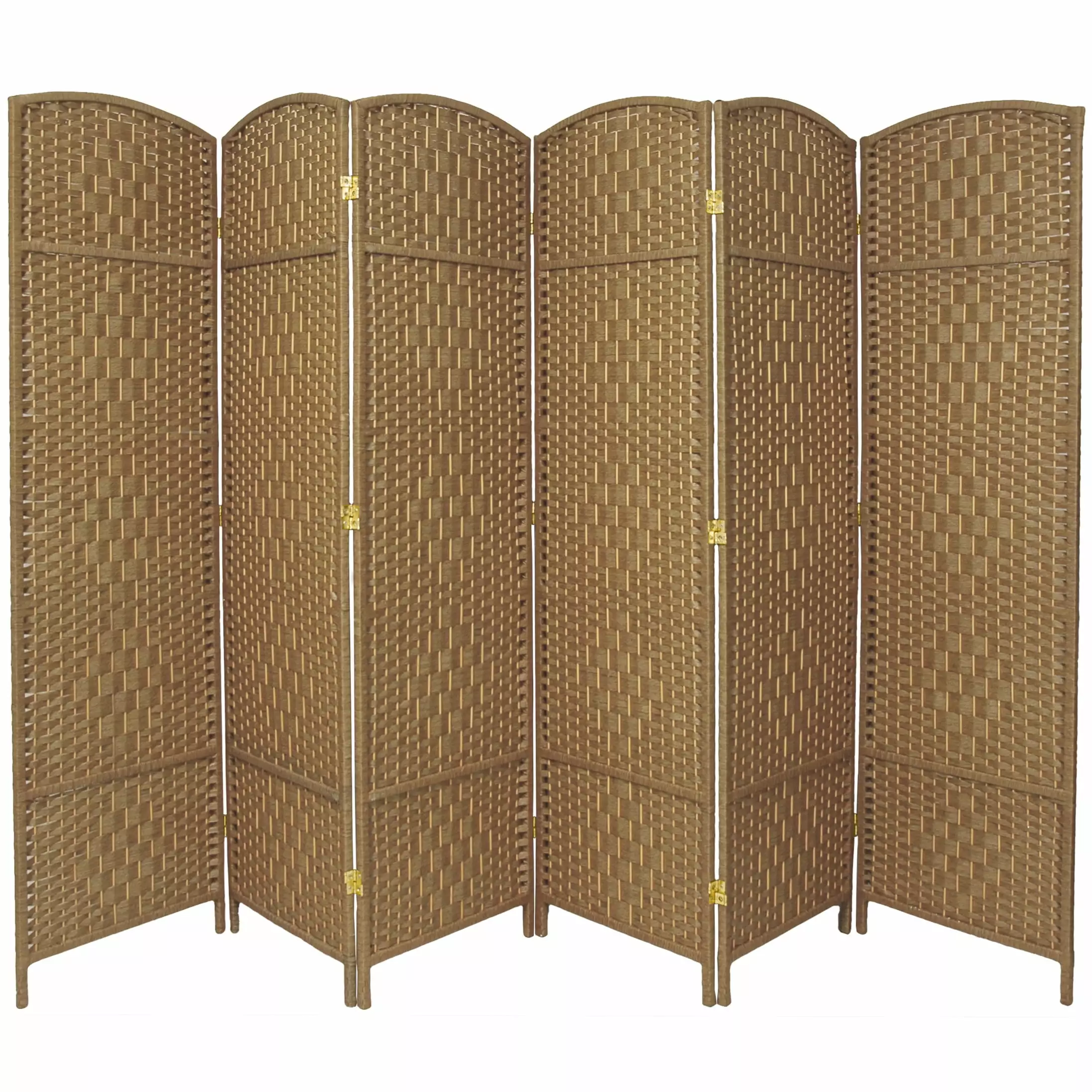 7 ft Tall Natural Faux Rattan Fiber Diamond Weave Privacy Screen 6 Panels Oriental Furniture