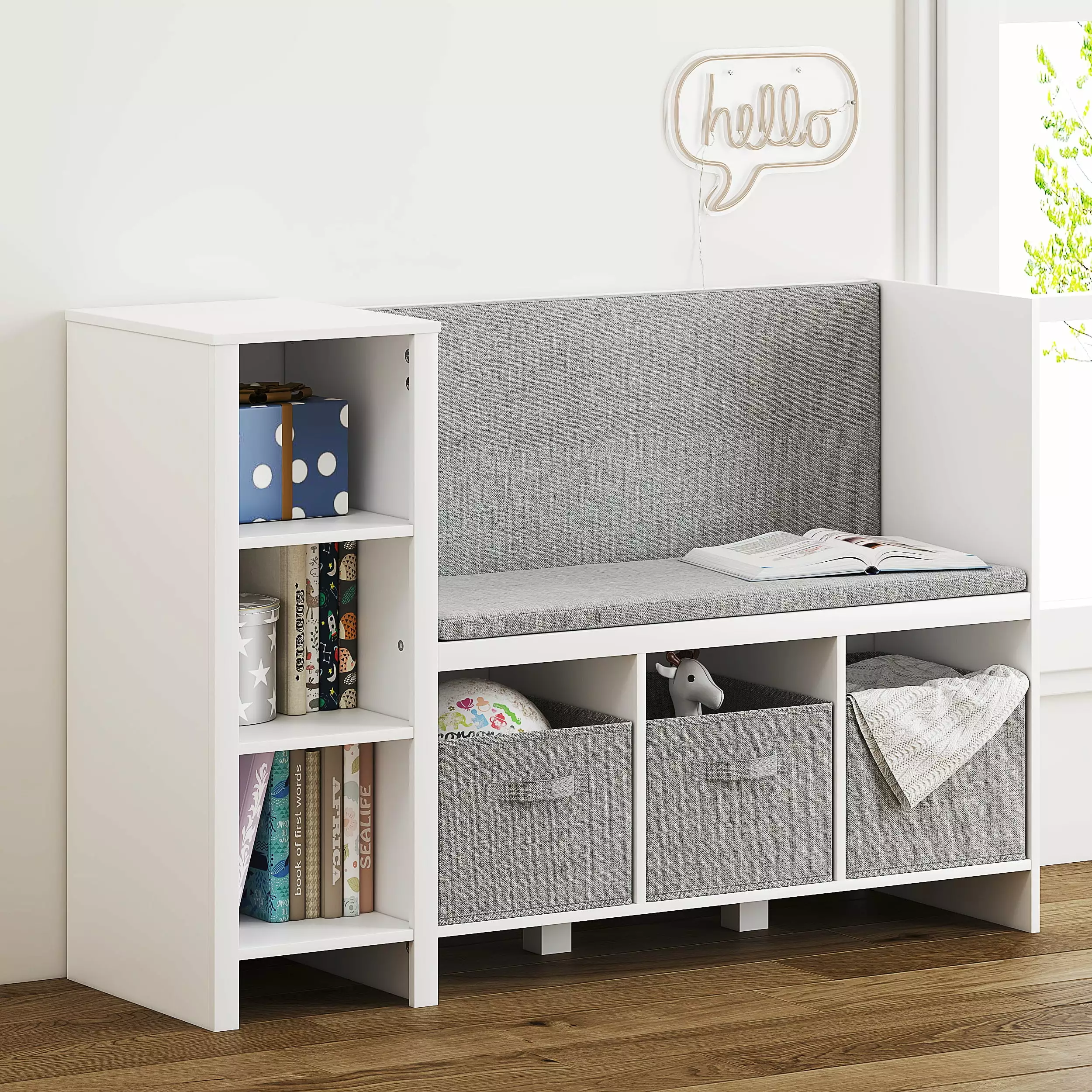 STAROUS Kids Bookshelf Reading Nook Toy Storage Organizer Seat and Back Cushion