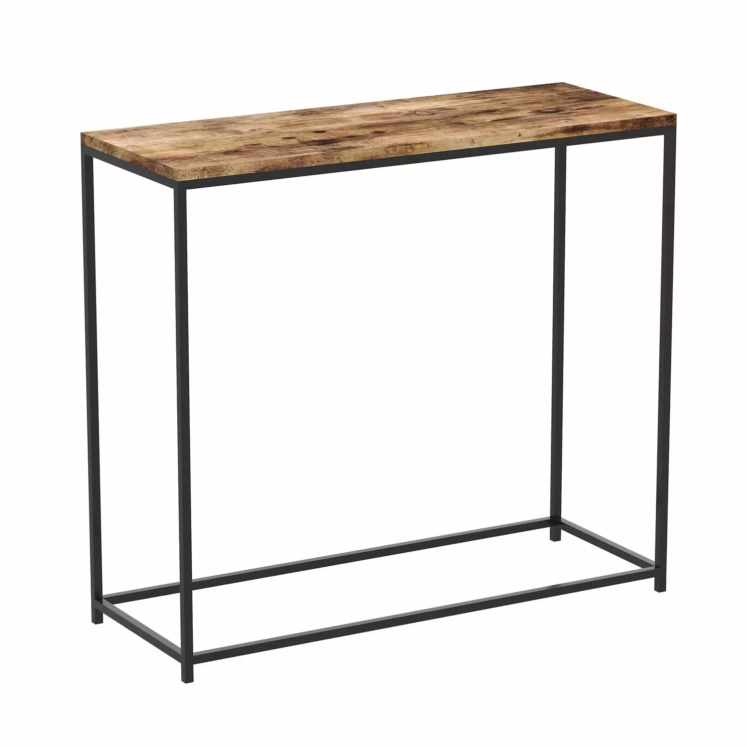 Safdie & Co 31 Inch Black Metal Console Table Brown Reclaimed Wood Top Console Safdie & Co.
