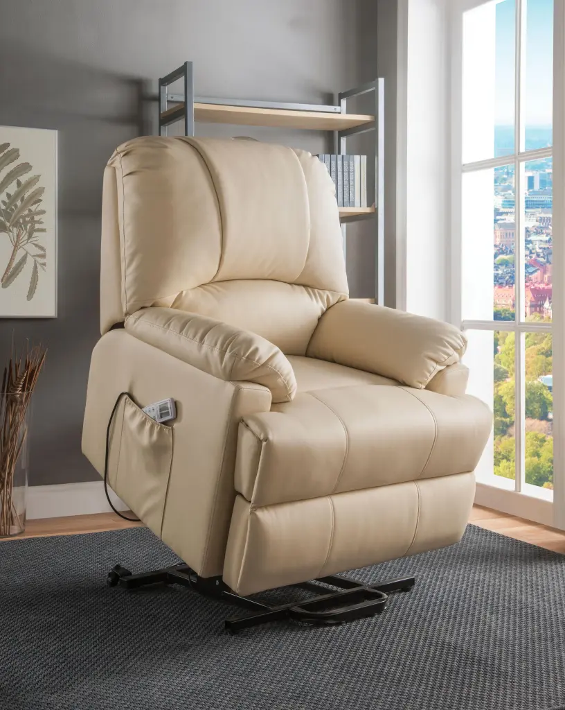 Ixora Beige PU Recliner Power Lift and Massage Living Room