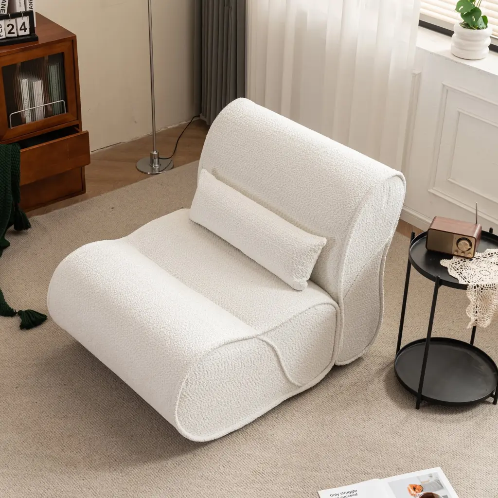 Beige Recliner Premium Granulated Velvet Fabric - Comfortable Bedroom or Gaming Room Chair Ponnky