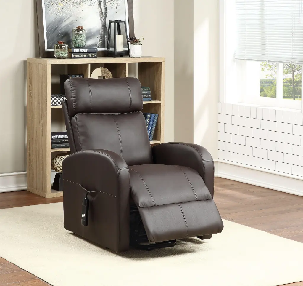 Ricardo Brown PU Recliner w/Power Lift - Modern Electric Recliner Living Room
