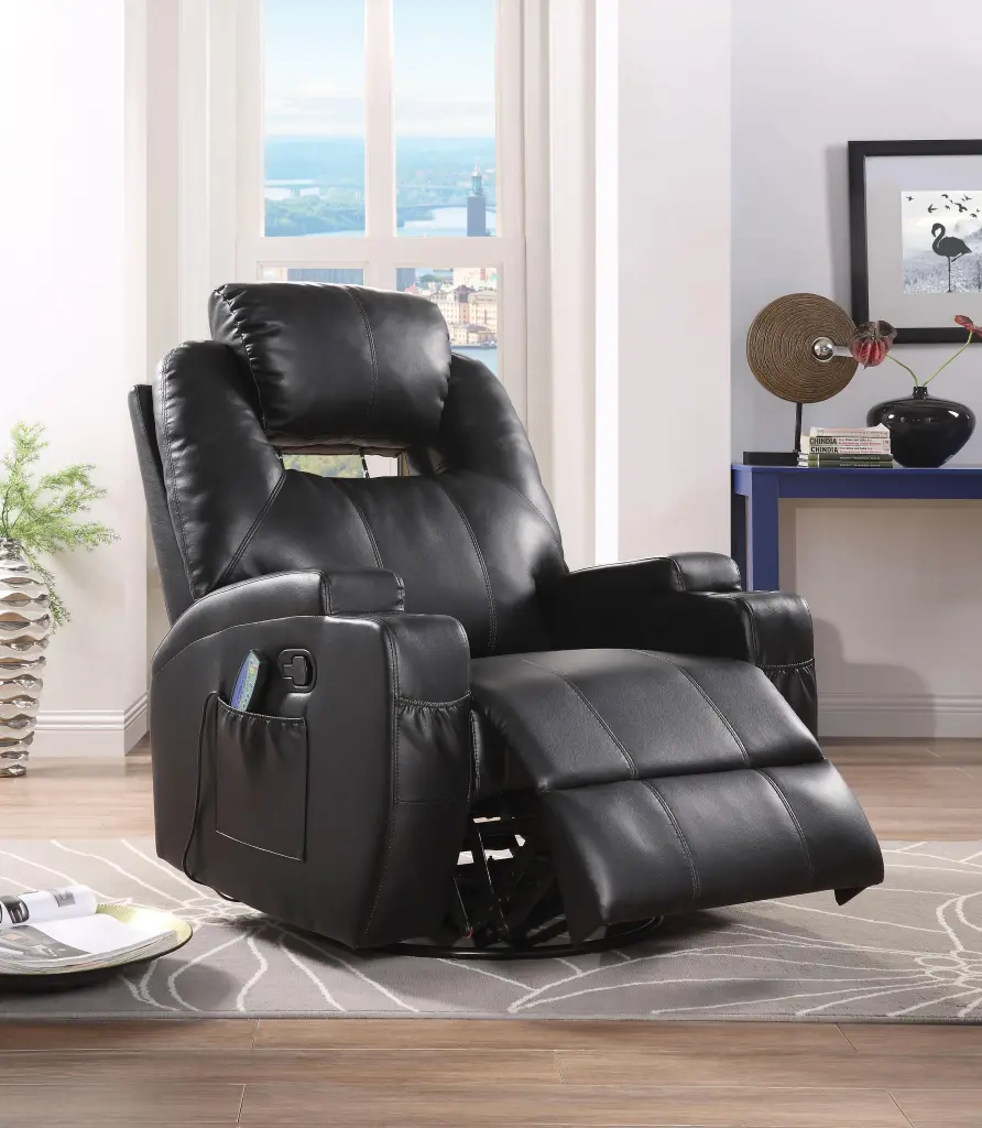 Waterlily Black PU Rocker Recliner - Motion Reclining Chair