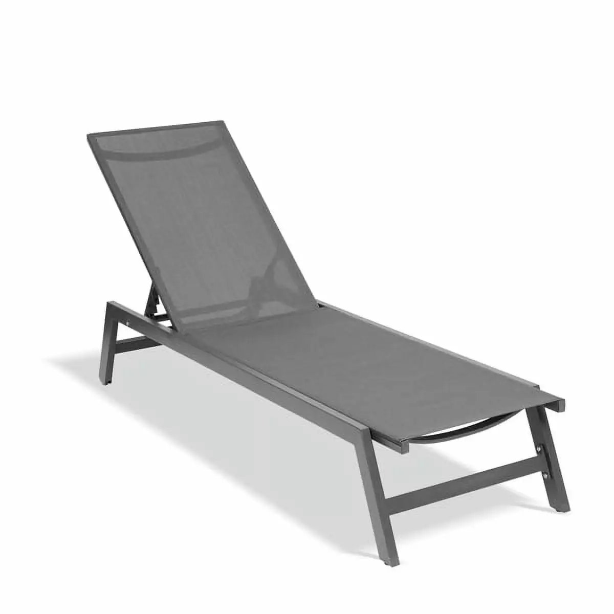 Outdoor Chaise Lounge Chair Five-Position Adjustable Aluminum Recliner All Weather Patio Beach Yard Pool Grey Frame Dark G...