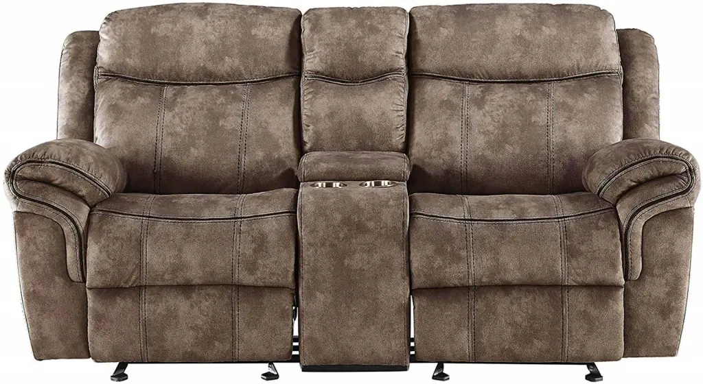 Acme Furniture Zubaida Motion Loveseat Console 2-Tone Chocolate Velvet 55021 - Reclining Sofa Cup Holders