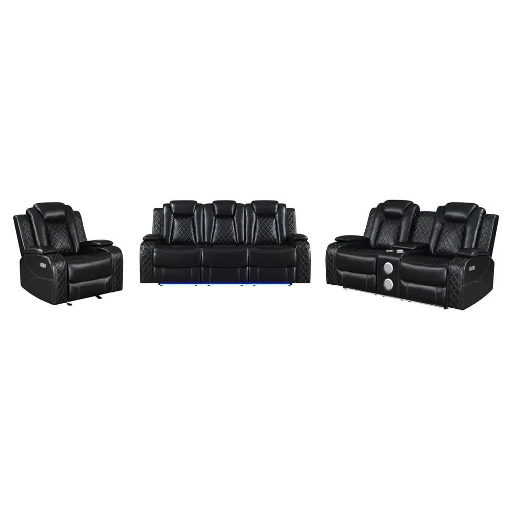 New Classic Furniture Orion Leather Console Loveseat Dual Recliners Black - Luxurious Living Room Sofa