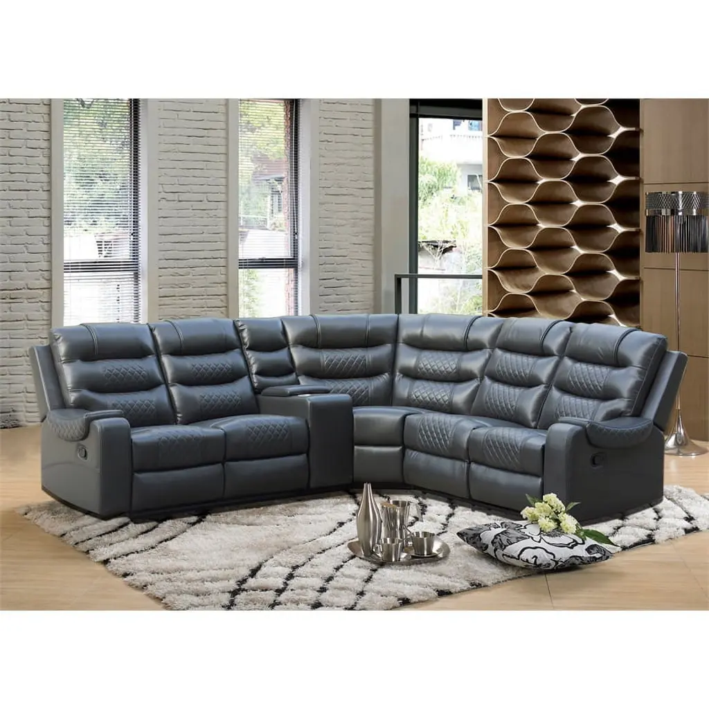 Mirabell 5-piece Faux Leather Reclining Sectional Sofa Console Gray Kingway Furniture