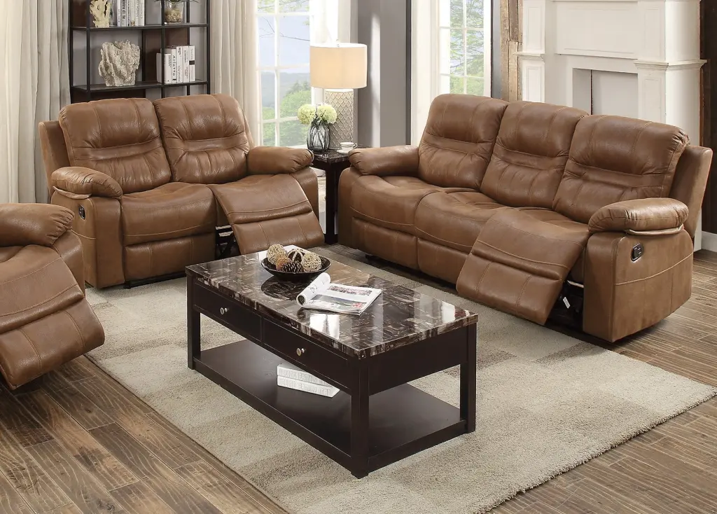 2pcs Motion Sofa Loveseat Reclining Dark Brown Leatherette Pillow Armrest Comfort Reclining Esofastore
