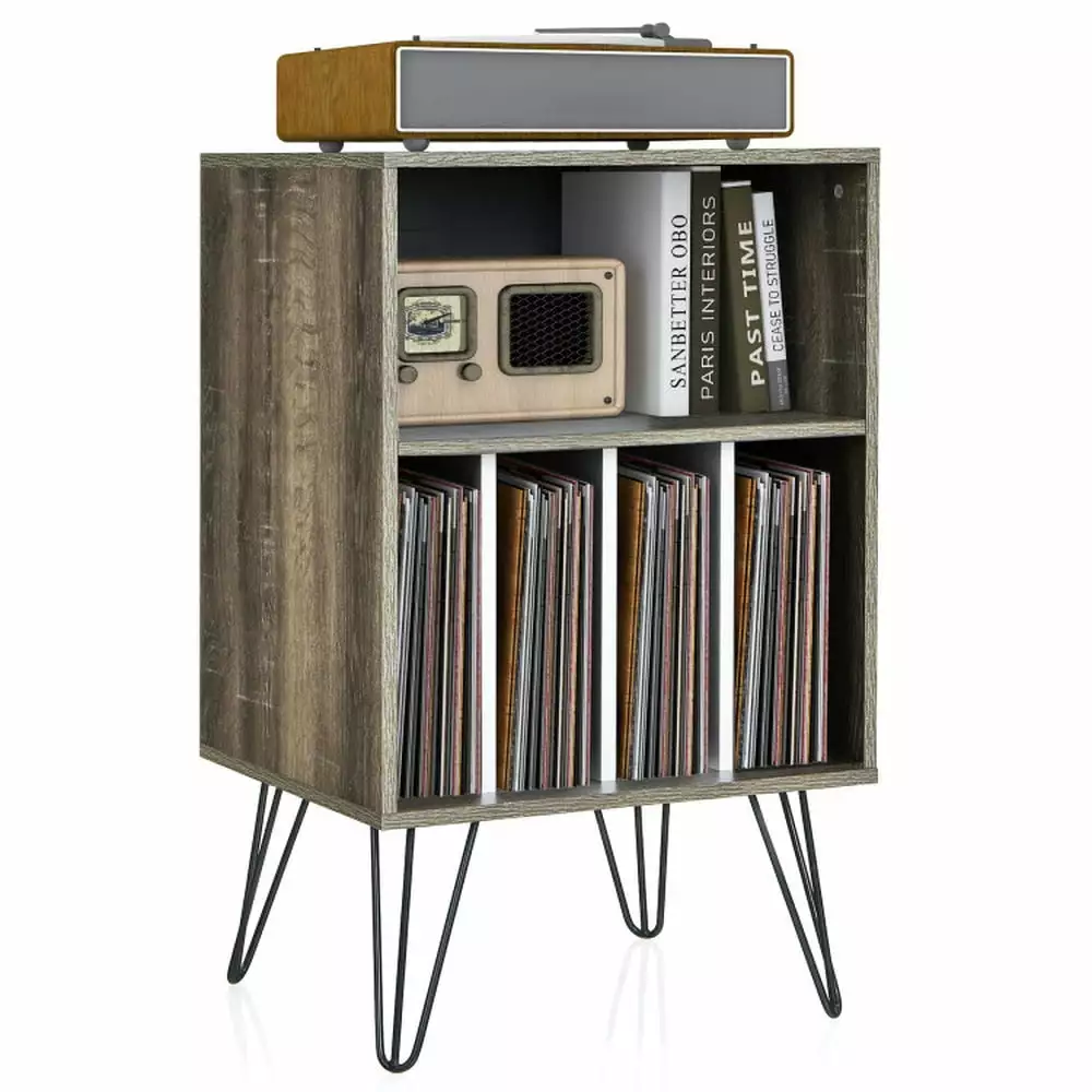 Barara King File Cabinet Freestanding Record Player Stand Record Storage Gray