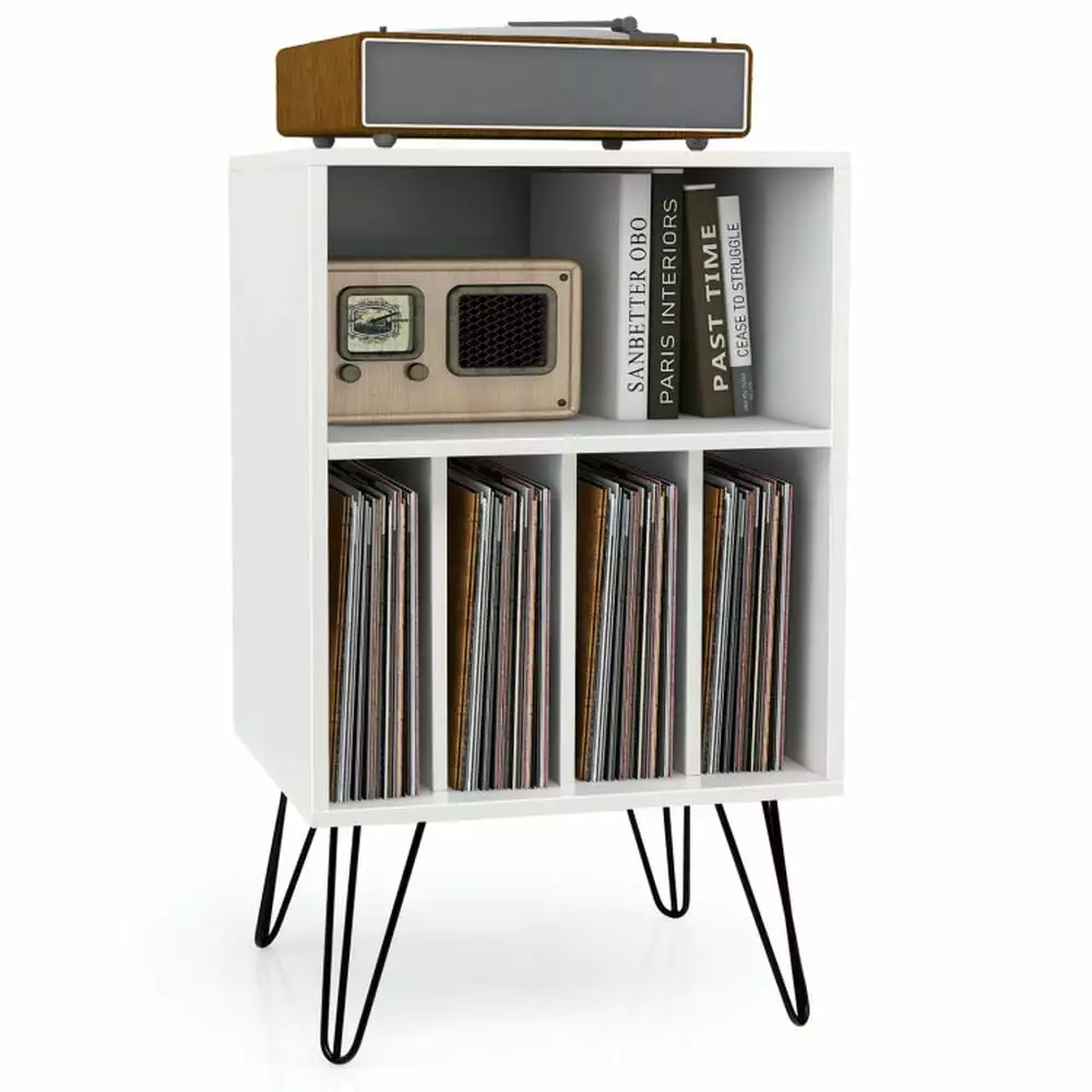 YYAo Filing Cabinet Freestanding Record Player Stand Record Storage White