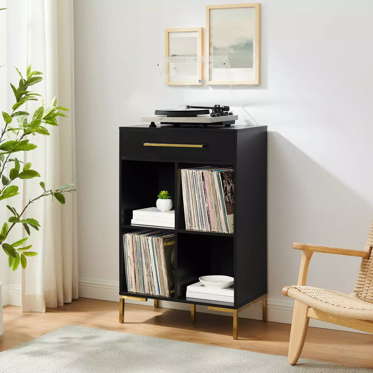 HomeStock Retro Relaxation Record Storage Cube Bookcase Black