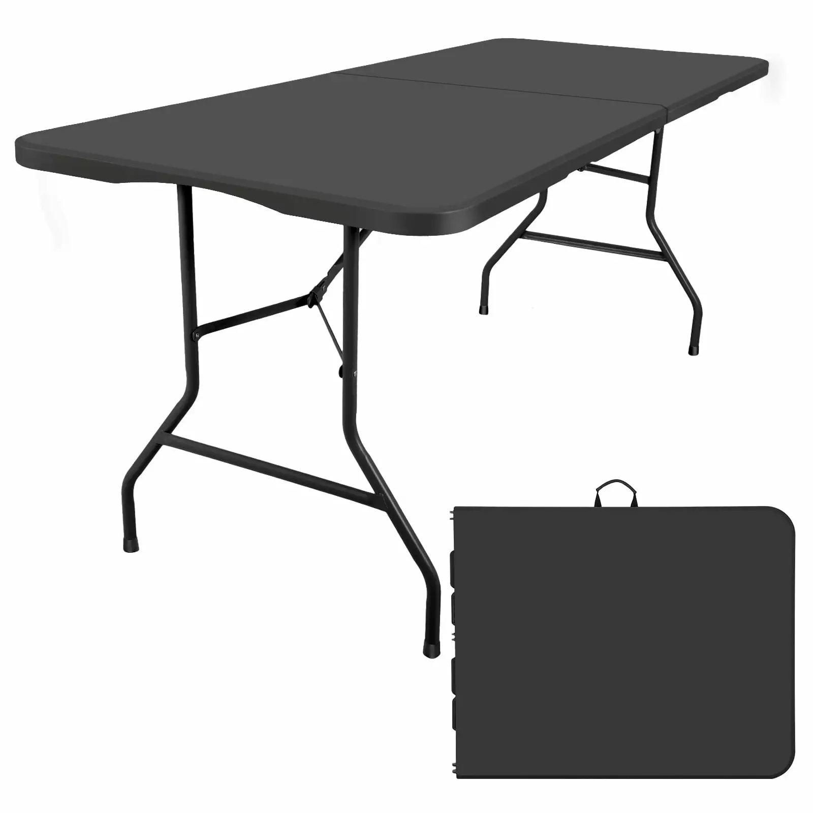 SUGIFT 6 ft Rectangular Black Plastic Folding Table Events Parties