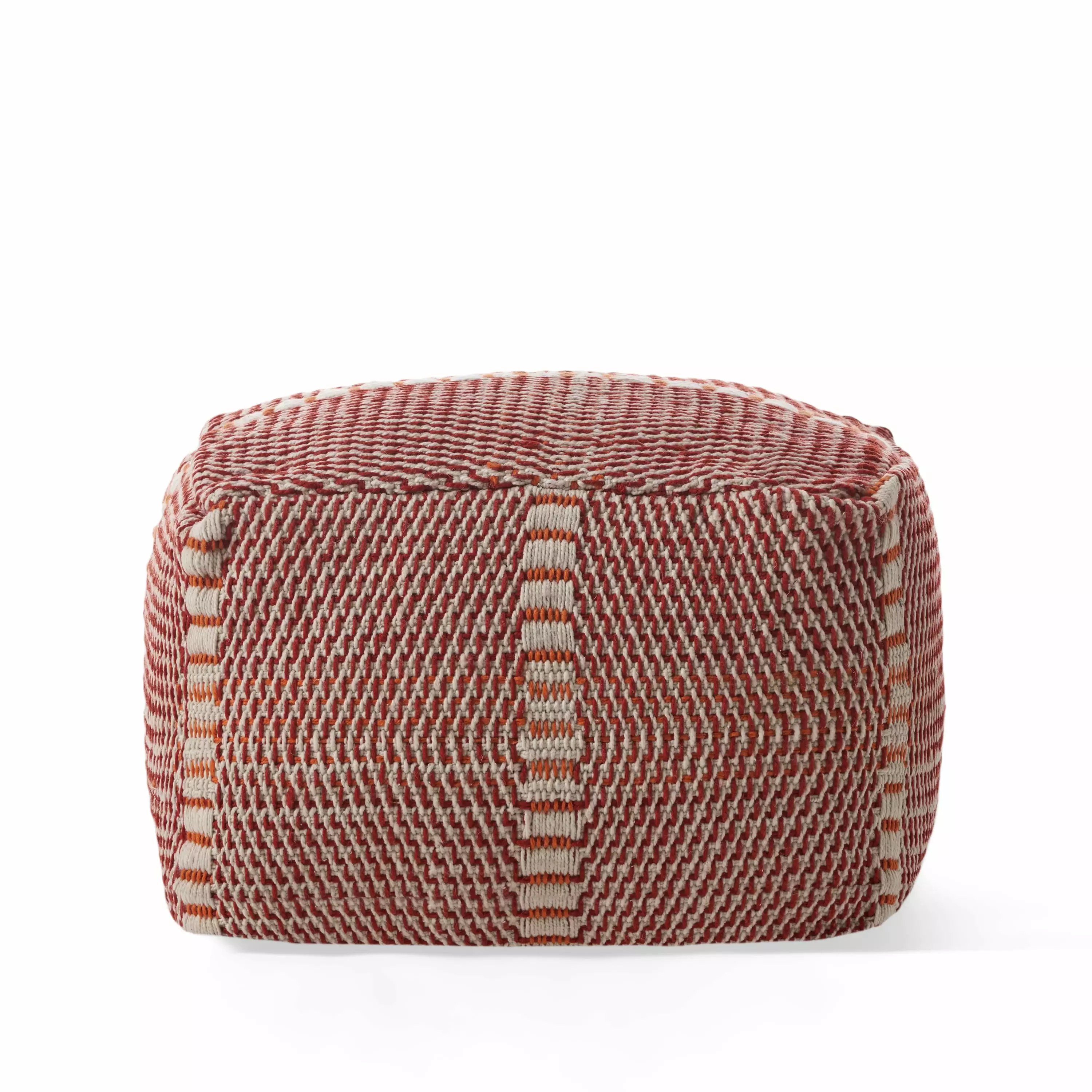 GDF Studio Dexter Indoor Outdoor Boho Handmade Water Resistant Fabric Rectangular Pouf Red Orange GDFSTUDIO