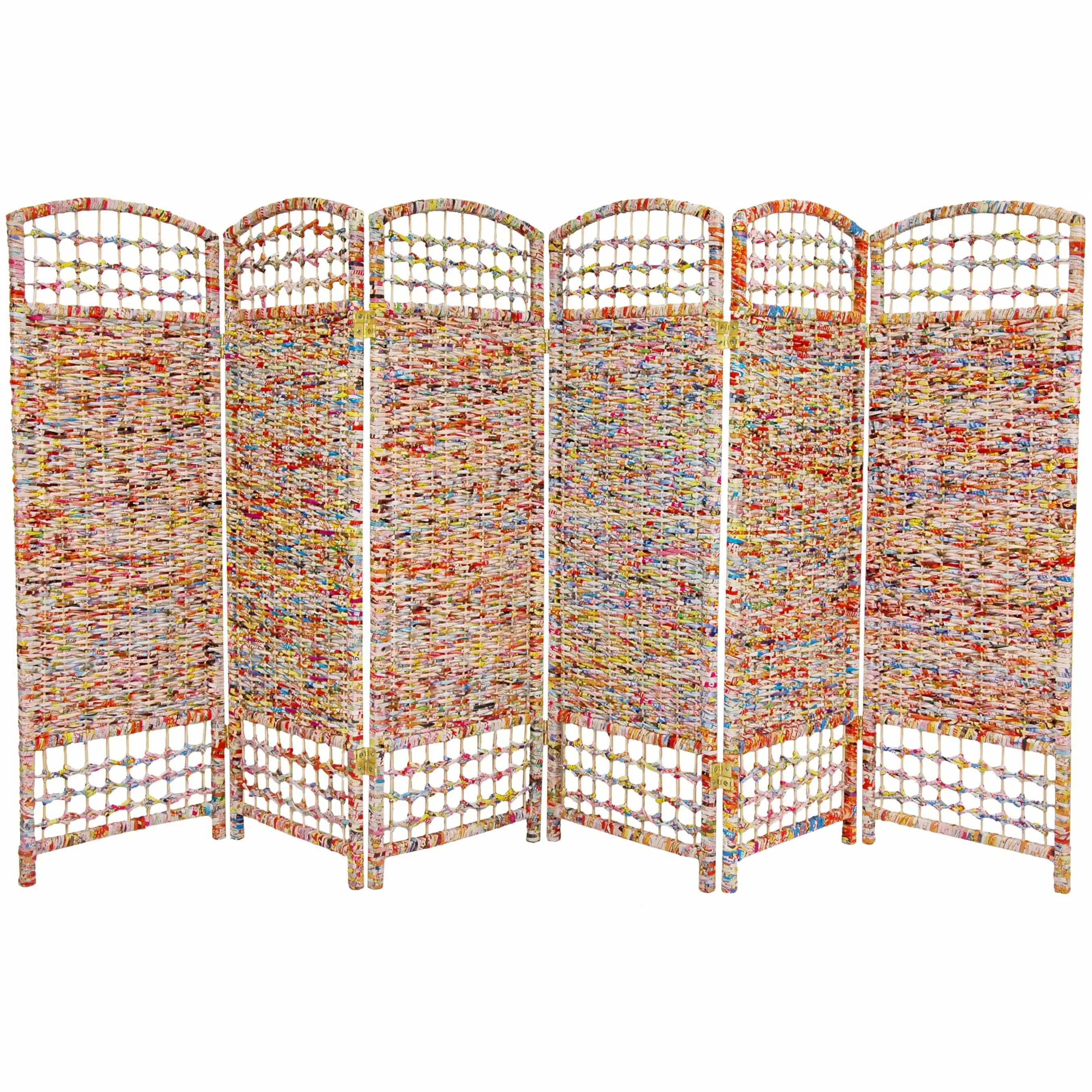 4 ft Tall Origami Style Recycled Chinese Magazine Room Divider 6 Panels Oriental Furniture