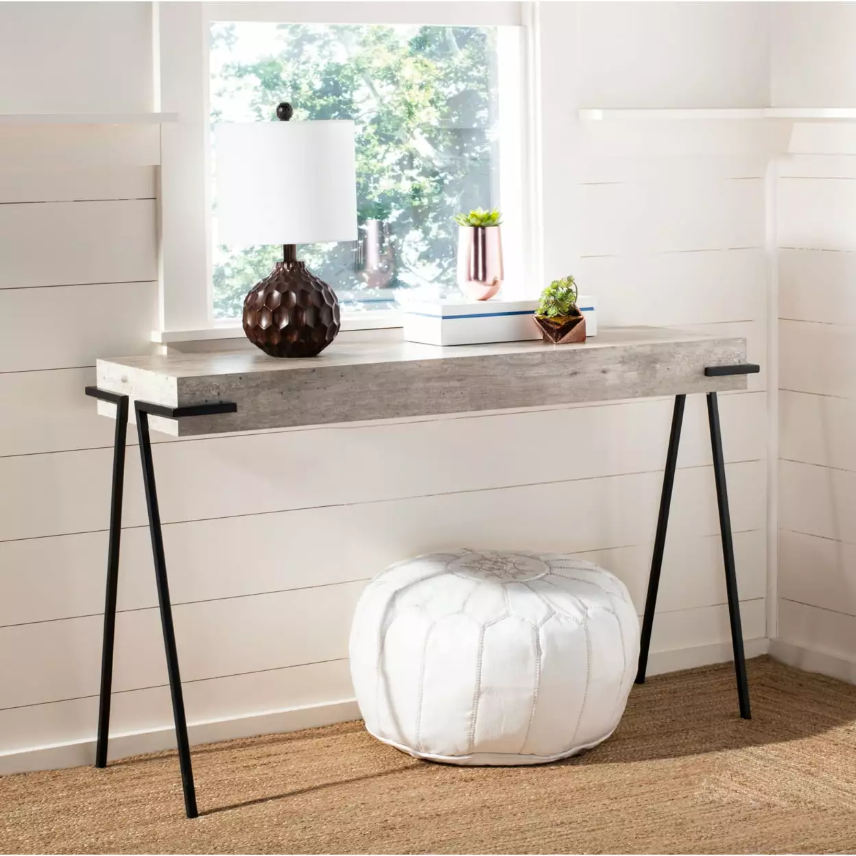SAFAVIEH Jett Modern Retro Rectangle Console Table Light Grey Black Console